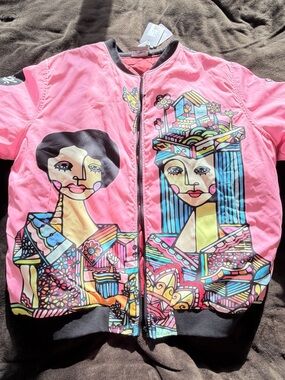 🫟UNIQUE FH Tea Party Bomber Jacket Abstract Art Streetwear Statement Piece!🫟